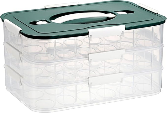 BTSKY Deviled Egg Platter with Lid, 3-Layer 54 Slots Deviled Eggs Carrier, Clear Portable Egg Holder for Fridge Reusable Deviled Eggs Tray Carton Box for Easter and Party Favor (3-Layer, Green)