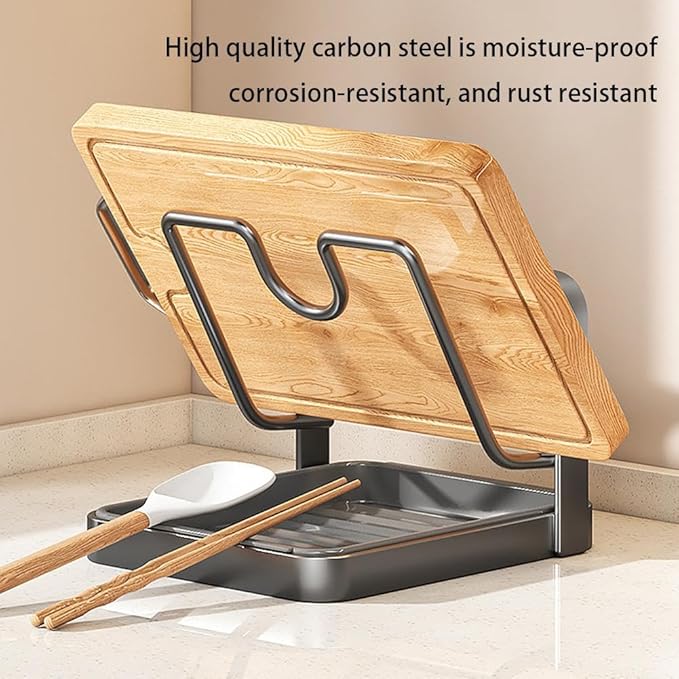 Kitchen Pot Lid Storage Rack, Pot Lid Holder With Tray,304 Stainless Steel Pots Lids Holder While Cooking, Multifunctional Kitchen Pots Cover Organizer for Countertop