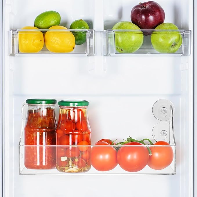 Suction Cup Refrigerator Rack Organizer Acrylic Refrigerator Storage Shelf for Refrigerator Can Hold Spices, Jar of Olive Oil, Cooking Oils, Salt, Pepper, Small Things (5 Beverage Rack)