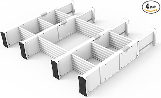 KABUM Adjustable Drawer Divider Organizer Clothes Dresser Organizer,Expandable Organization for Home, Office,2.8" High Expandable from 11.7" to 18.5",4 Dividers with 6 Short and 2 Long Inserts