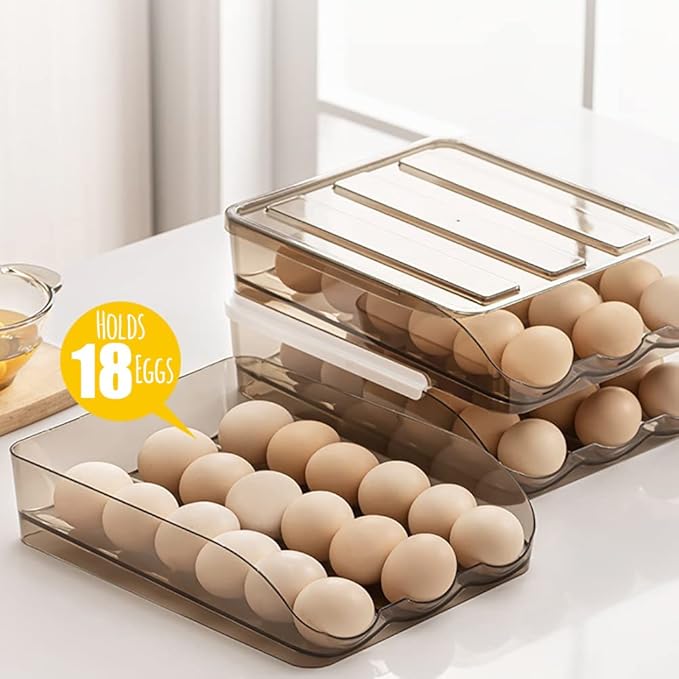 OnDisplay Stackable Acrylic Gravity Egg Tray Holder for Fridge - Food-Safe PET Refrigerator Storage Bin for Eggs (Brown, Single Tray)