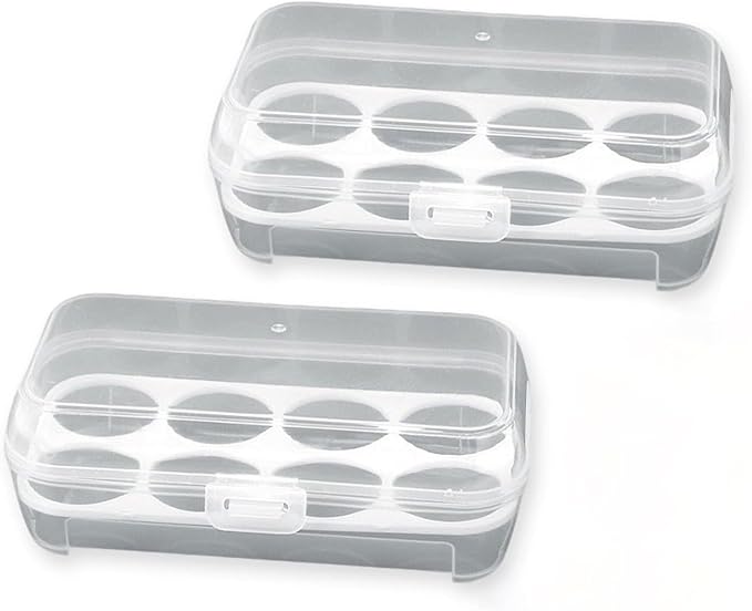 2 PCS Camping Egg Container, Portable Eggs Carrier for Outdoor, Hiking, Kitchen, Refrigerator, Trekking with Removable Dividers (8-Compartment)