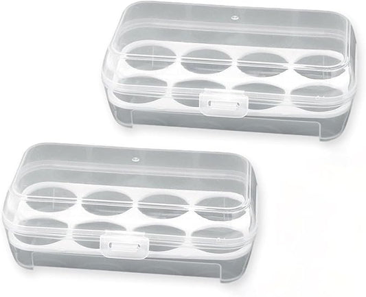 2 PCS Camping Egg Container, Portable Eggs Carrier for Outdoor, Hiking, Kitchen, Refrigerator, Trekking with Removable Dividers (8-Compartment)