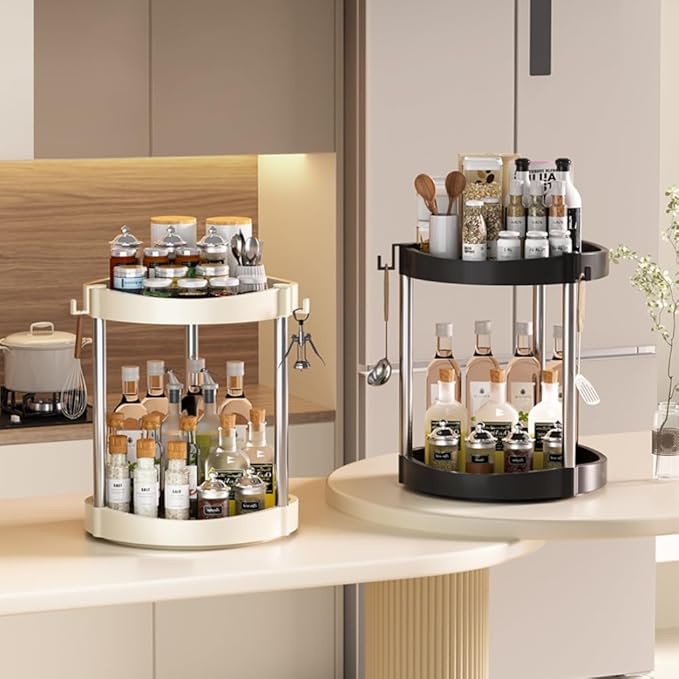 10.01" 2-Tier 360°Rotating Lazy Susan turntable Organizer Spice Rack Organization for Kitchen countertop and Cabinet pantry Organizers and storage(3Grey, Extra Large)