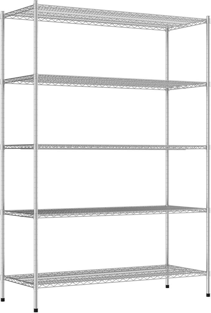 Commercial NSF Listed Chrome Stationary Wire Shelving Kit 24" x 60" x 86", with 5 Shelves Perfect for Warehouse, Walk-in Refrigerator, Freezer, Grocery Store, Restaurant, Dishroom