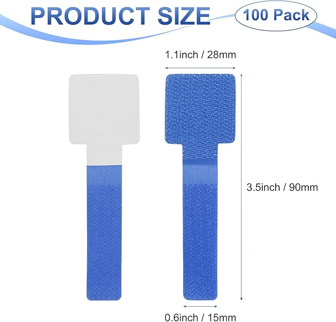 M METERXITY 100-Pack Hook and Loop Cable Ties, 3.5 x 1.1 Inch Adjustable Self-Adhesive Cord Organizer for Desk/Home/Wall/Office Essentials, Cable Management Under Desk [Blue]