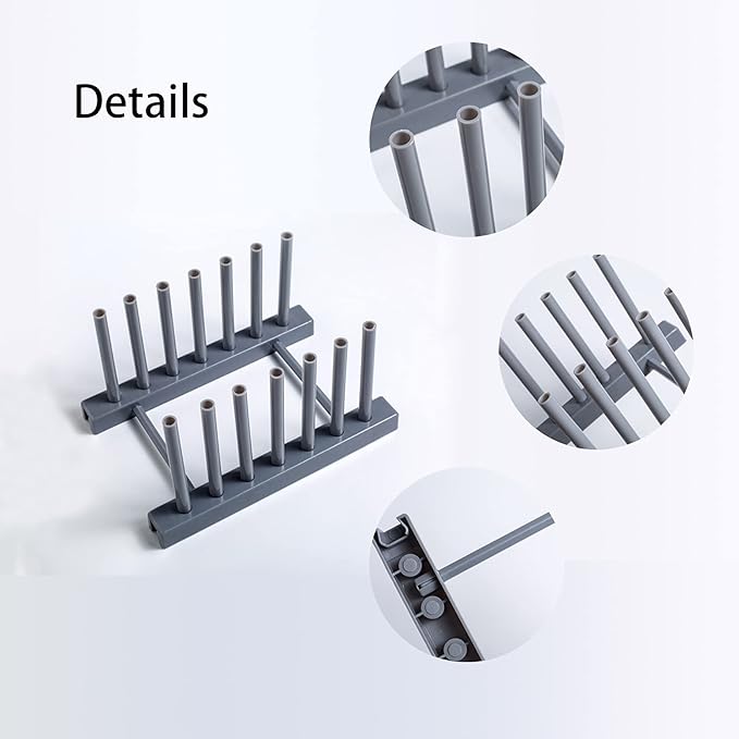 Gray Plate Racks Organizer for Cabinet, 4 Pack Plastic Plate Rack Stand Keep Dry for Dish, Bowl, Cutting Board, Bakeware, Serving Tray and More, Desk Mail Sorter Organizer 6 Slots Removable