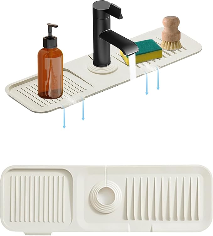 DTXIAQIAO 17.7 * 5.5 Inch Large Non-Slip Base,Multi-Surface Protector for Kitchen,Bathroom,Laundry,RV,Easy Clean Water Deflector Accessory(Milky White)