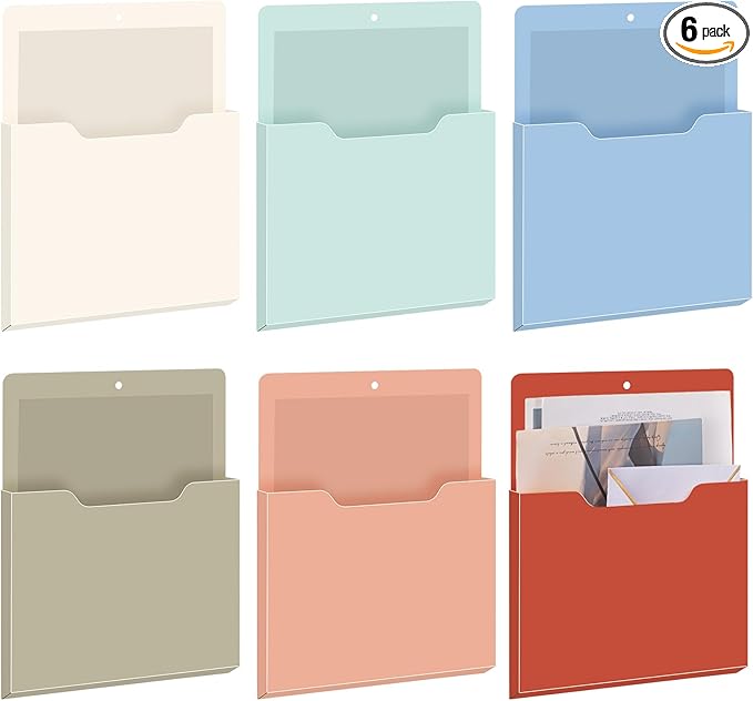 Fuutreo 6 Pcs Magnetic Wall File Organizer Magnetic Wall File Holder Refrigerator Magazine Holder for Mail Letters Paper(Vintage Boho,12.2 x 9.4 Inch)