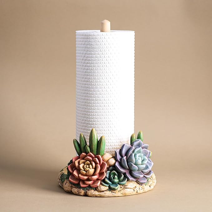 Colias Wing Cactus Pattern Paper Towel Holder Stand, Resin Cactus Crafts Display for Kitchen Countertop,Table Top Restaurant Cake Shop Dessert Shop