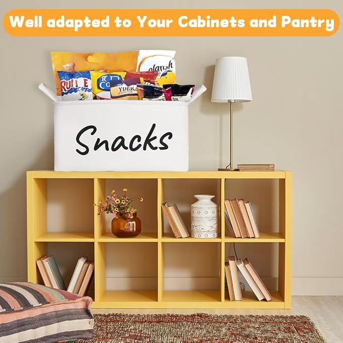 Snack Organizer Basket for Home Office: Snack Storage Bin for Pantry Shelf Countertop (White)