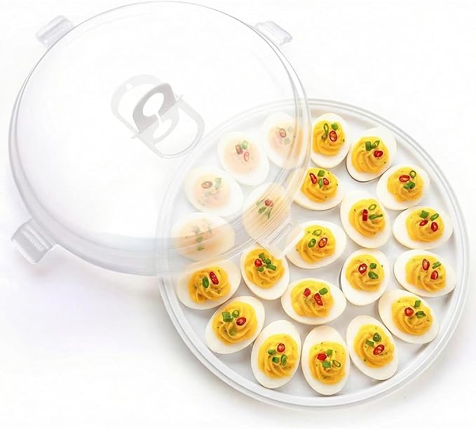 HANSGO Deviled Egg Containers with Lid, Deviled Egg Platter Carrier Holder Trays with 22 Slots for Holiday Party and Home Kitchen, White