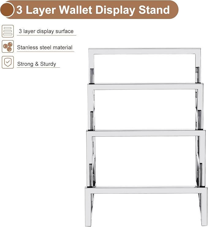 uxcell Clutch Purse Display Stand 3 Layer Wallet Display Rack Metal Clutch Holder Riser for Home Retail Store Supplies - Silver
