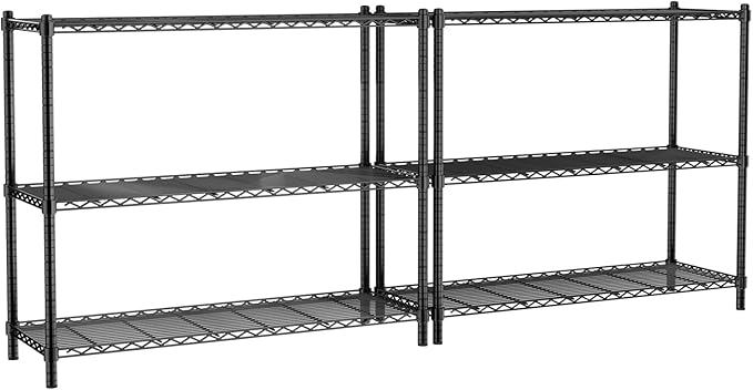 MODCART Storage Shelves, 2 PCS 48" L x 20" W x 47" H Heavy Duty Garage Wire Shelving Unit Loads 1200LBS, 3-Tier Adjustable Metal Industrial Utility Shelf Rack for Kitchen, Laundry Room, Basement