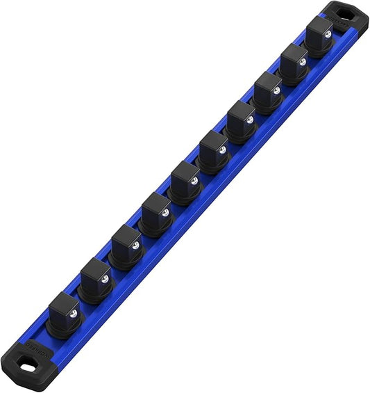 WORKPRO Magnetic Socket Organizer, 3/8-Inch Drive Aluminum Alloy Socket Rail, Heavy Duty Socket Holder, Socket Rack Kit 3/8-Inch x 10 Clips (Blue)