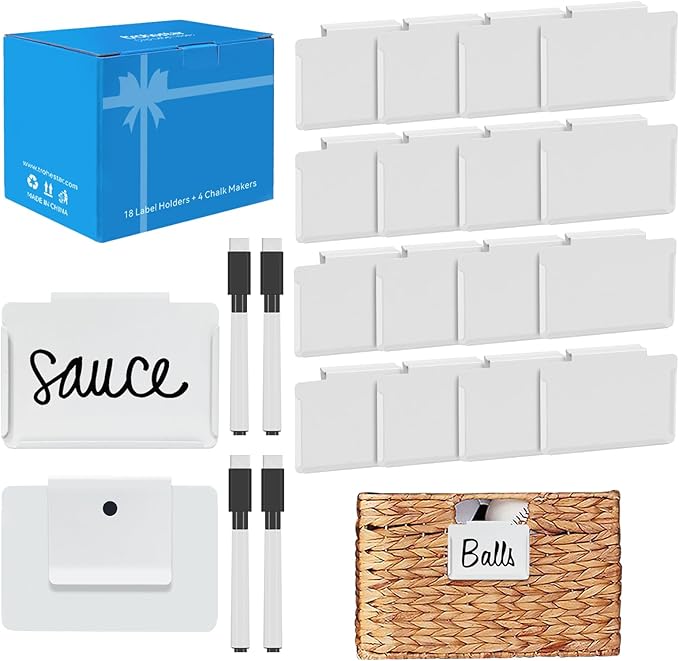 trohestar Metal Pantry Baskets Labels Clip On for Storage Bins | Edge Fold-Cream (Edge Fold-White, 18 Metal Label Clip)