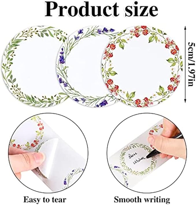 500 Pcs 2" Canning Jar Labels Stickers, Mason Jars Lids Spice Labels Bottle Labels with 3 Pattern Designs,Round Floral Stickers for Baked Packaging, Cookie Bags, Crafts,(whtie)