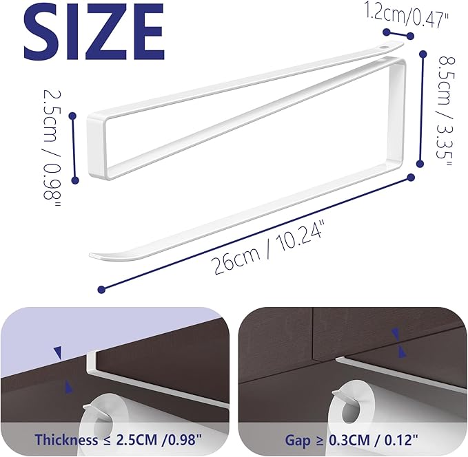 Paper Roll Holder, KIKISML 2 Pack Paper Towel Holder Cabinet Hanging Kitchen Roll Hanger Dispenser Storage Rack Towel Necktie Bedroom Toilet Organization Storage [No Drilling No Tool Required]- White