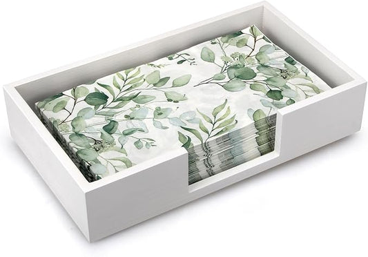 Wooden Napkin Holder Guest Towels Holder Flat Bathroom Napkin Holder Caddy Paper Hand Towel Tray for Table Countertop Towel Holder Baskets White Wood Modern Napkins Holder Bathroom Accessories