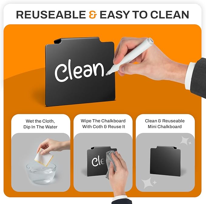 12 Pcs Basket Labels Clip on for Pantry Organization and Storage bin Labels with 2 Markers and 2 Wipe Cloths Reusable Chalk Basket Labels - Black Bin Labels Clip on Chalkboard Basket Tags