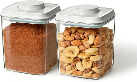 Airtight Food Storage Containers Set with One-Touch Lid, 2-Pack (2.8 QT / 2.65 L) Stackable PET, Best for Cereal, Flour, Rice & Baking Organizers.