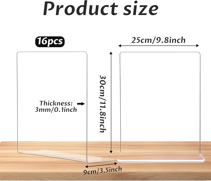 16 Pcs Shelf Dividers for Closet Organization, 10" Tall x 12" Deep Acrylic Shelf Clothes Separators Clear Closet Shelf Dividers Adjustable Sturdy Separate for Clothes Purse Book Hat and Handbag