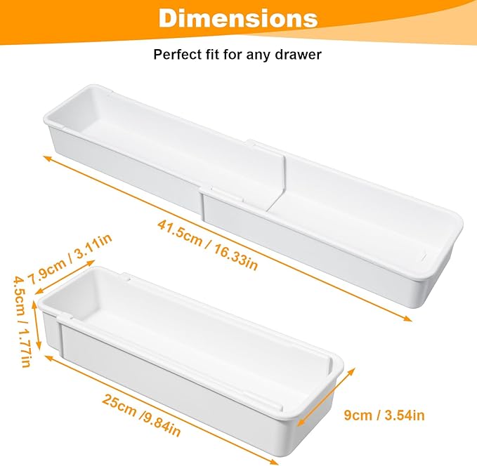 4pcs white drawer organizer Expandable drawer dividers vanity Drawers Storage Tray Expandable drawers organizer trays Dividers to Organize and Store for Bedroom, Bathroom, Kitchen Utensils