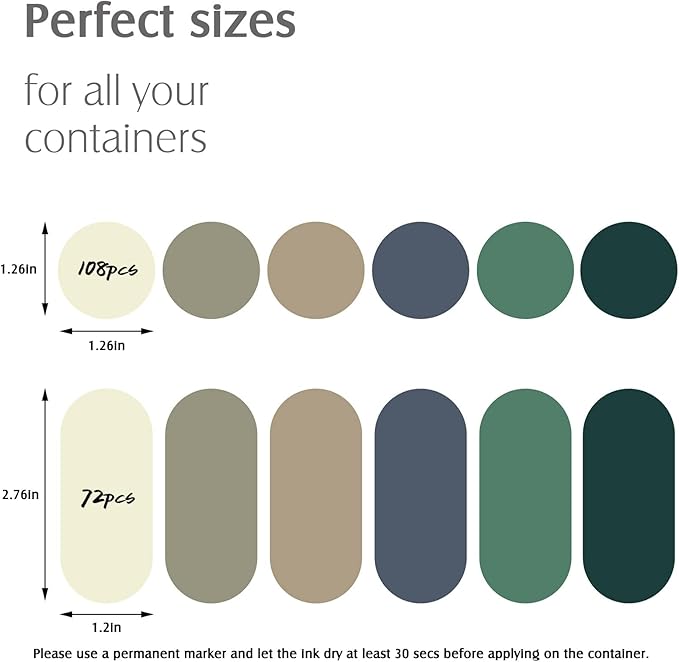 Nardo Visgo 180pcs Removable Write-on Food Label Stickers with 2 Markers, Waterproof Kitchen Labels Round Colored Chalkboard Stickers for Food Storage Containers Spice Jars Bottles Home Organization