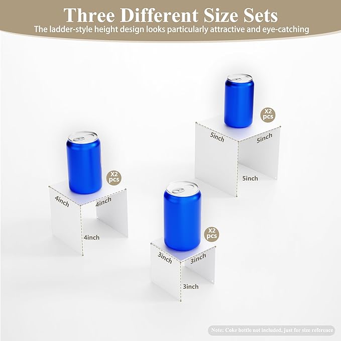 Matte Metal Display Stand,6 Pcs 2 Set Display Risers for Display, Metal Rectangular Display Shelf for Showcase, Dessert, Toys, Perfume (White, 3''x4''x5)