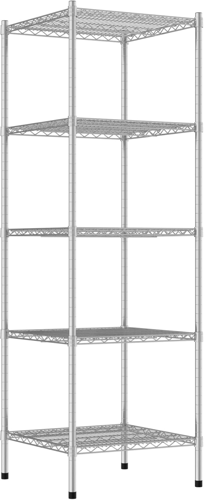 Commercial NSF Listed Chrome Stationary Wire Shelving Kit 24" x 24" x 74", with 5 Shelves Perfect for Warehouse, Walk-in Refrigerator, Freezer, Grocery Store, Restaurant, Dishroom