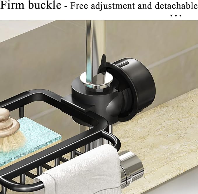 Faucet Sponge Holder Kitchen Sink Caddy Organizer Over Faucet Hanging Faucet Drain Rack for Sink Organizer (Upgraded with Dishcloth Rack, Black)