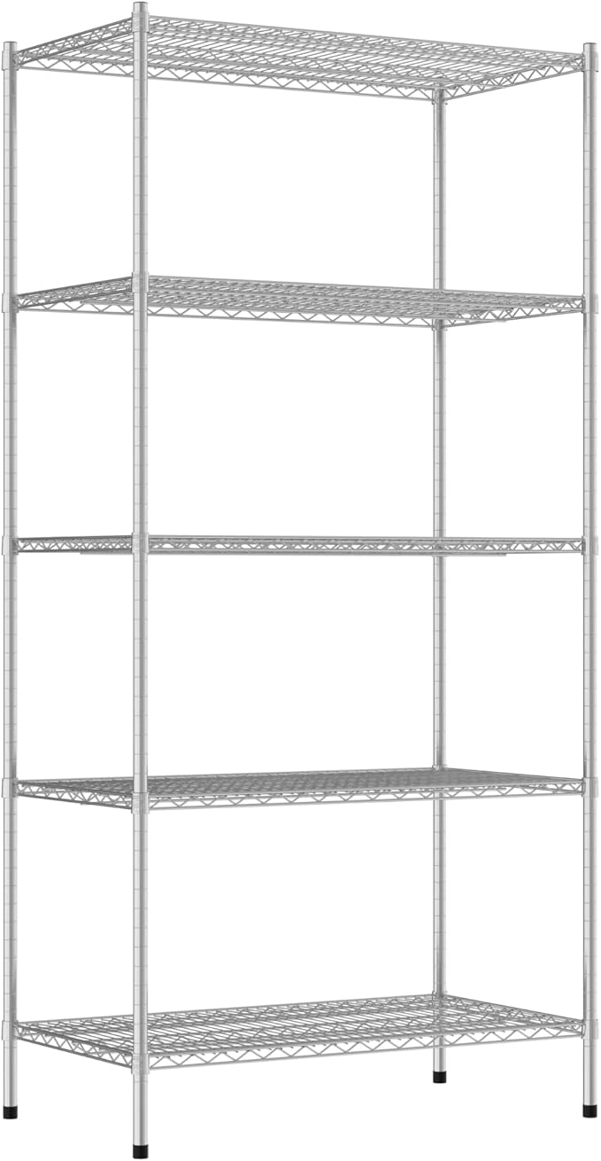 Commercial NSF Listed Chrome Stationary Wire Shelving Kit 24" x 42" x 86", with 5 Shelves Perfect for Warehouse, Walk-in Refrigerator, Freezer, Grocery Store, Restaurant, Dishroom