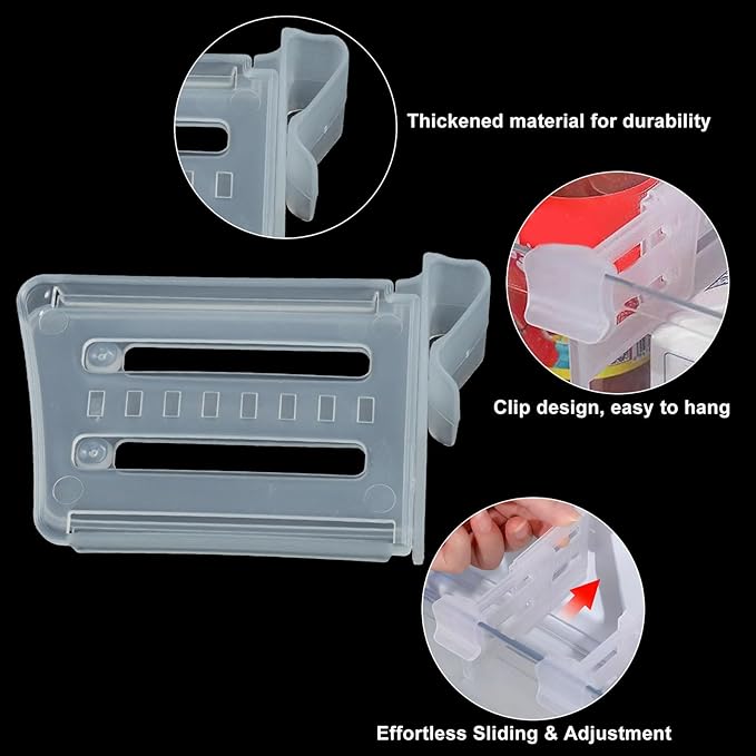 12 PCS Adjustable Fridge Divider, Clear Organizer Clip Retractable Organizer Divider, Plastic Storage Box for Home/Kitchen/Office