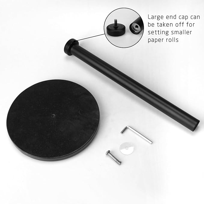 Paper Towel Holder Countertop with 7" Weighted Black Marble Base - Modern Free Standing Paper Roll Holder, Matte Black Stainless Steel Stand Paper Towel Holder for Kitchen and Bathroom