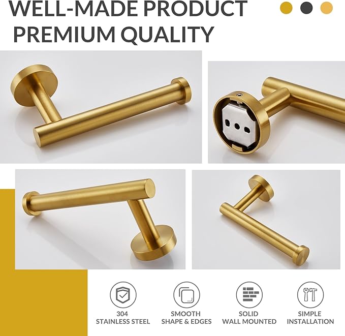 Toilet Paper Holder Brushed Dark Gold, APLusee SUS304 Stainless Steel Round TP Hanger, Modern Bathroom Lavatory Tissue Roll Storage