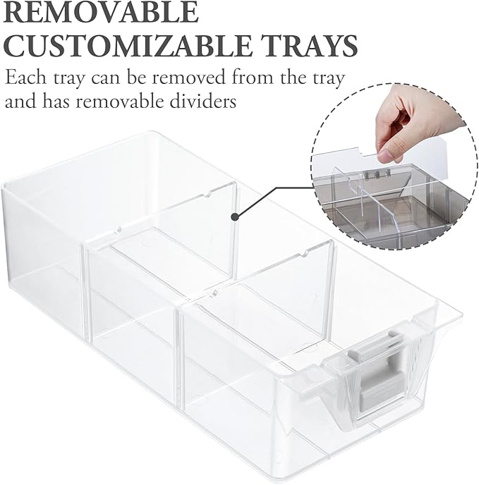 MyGift 11 Inch Smoke Gray Transparent Arts and Crafts Sewing Supplies Storage Organizer Case with White Accents, 24 Customizable Compartments, and 6 Drawers with Removable Dividers