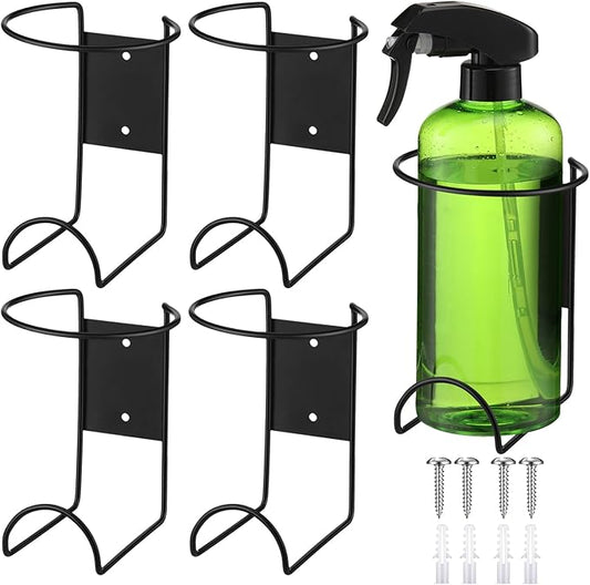 4 Pcs Spray Bottle Holder Wall Mount Heavy Duty Spray Bottle Rack Stainless Steel Storage Rack Garage Can Organizer Craft with Hardware (Black)