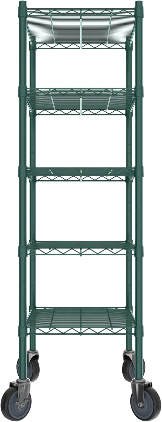 Commercial NSF Listed Green Epoxy Mobile Wire Shelving Kit 18" x 24" x 60", with 5 Shelves Perfect for Warehouse, Walk-in Refrigerator, Freezer, Grocery Store, Restaurant, Dishroom