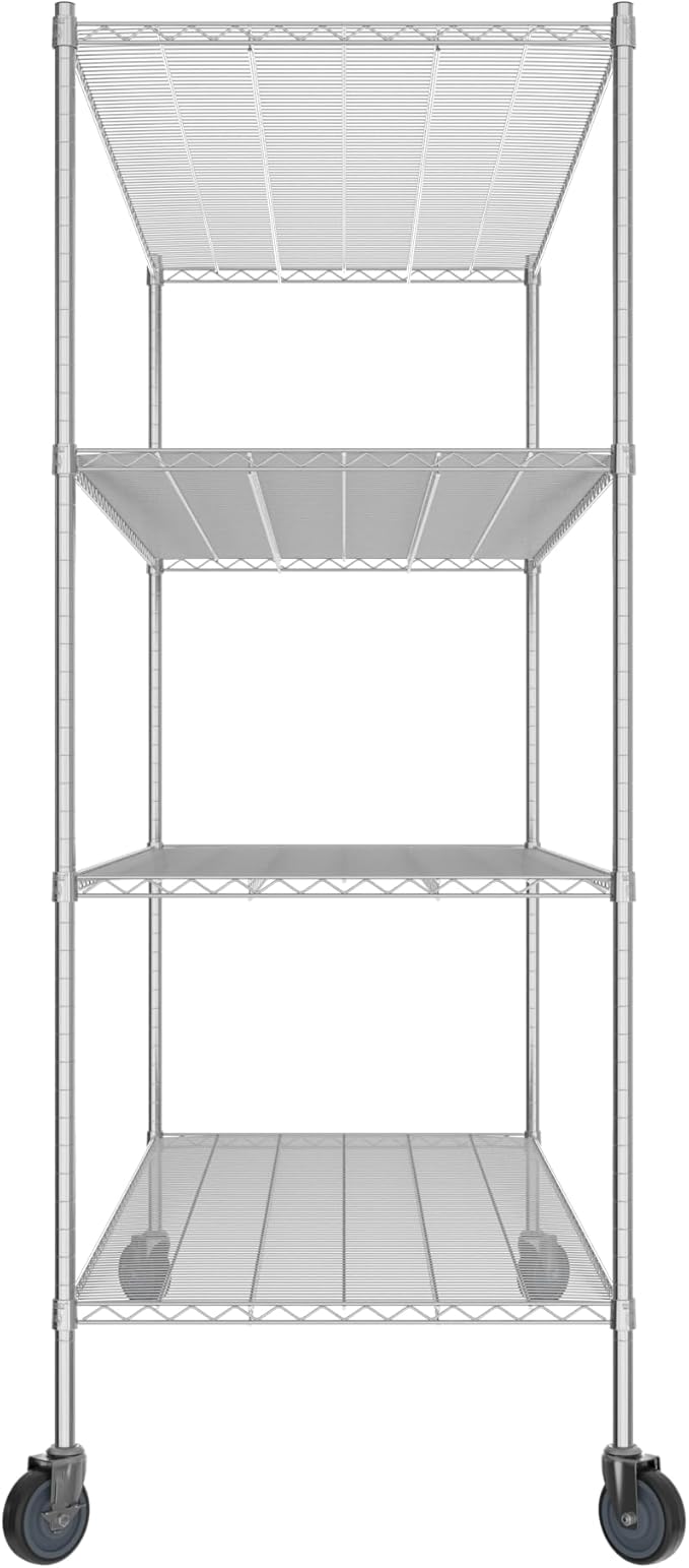 Commercial NSF Listed Chrome Mobile Wire Shelving Kit 30" x 72" x 80", with 4 Shelves Perfect for Warehouse, Walk-in Refrigerator, Freezer, Grocery Store, Restaurant, Dishroom
