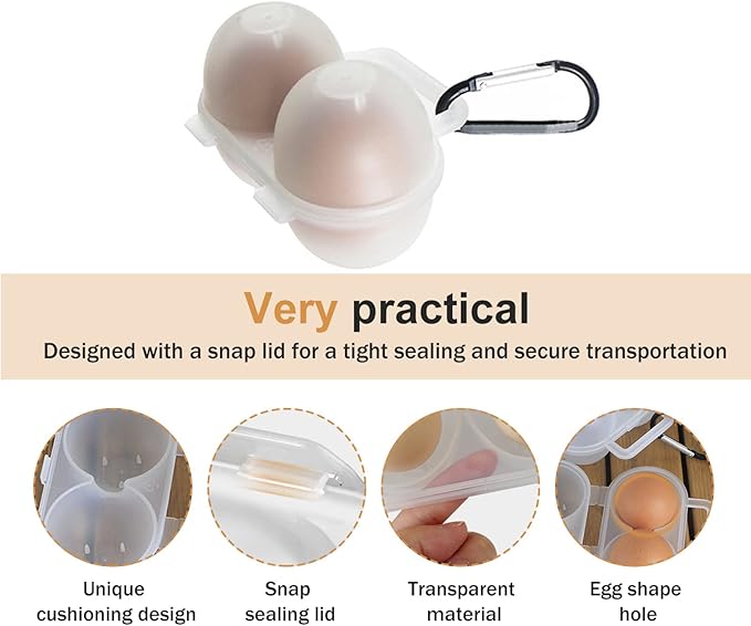 RoseFlower 2pcs Egg Holder Container, 2 Girds Plastic Egg Storage Box Shockproof Protection, Portable Egg Tray Carriage Dispenser for Camping Picnic Travel Kitchen Refrigerator Outdoor, Clear
