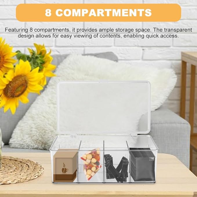Clear Tea Bag Organizer,Stackable Tea Bag Storage Organizer with Lid,Dresser Organizers Drawer Organzier with Removable Dividers,Multi-Functional Kitchen Organizer,Home organizer