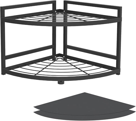 HUIJIN 2 Tier 90°Corner Shelf for Kitchen - Space-Saving Spice Rack, Pot & Pan Organizer, Under Sink Storage - Sturdy Iron Tiered Shelves RA07 [H30/W40]