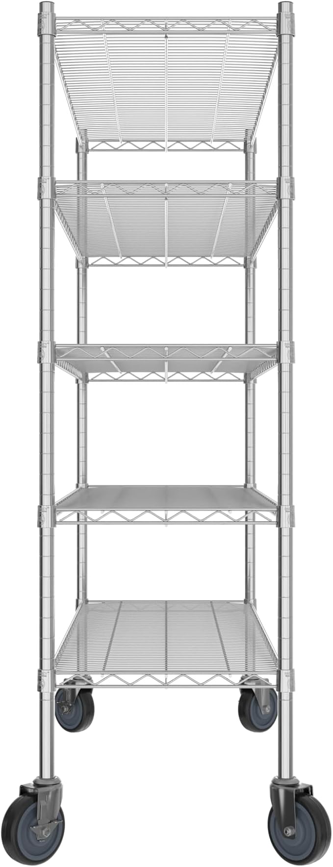 Commercial NSF Listed Chrome Mobile Wire Shelving Kit 18" x 48" x 60", with 5 Shelves Perfect for Warehouse, Walk-in Refrigerator, Freezer, Grocery Store, Restaurant, Dishroom