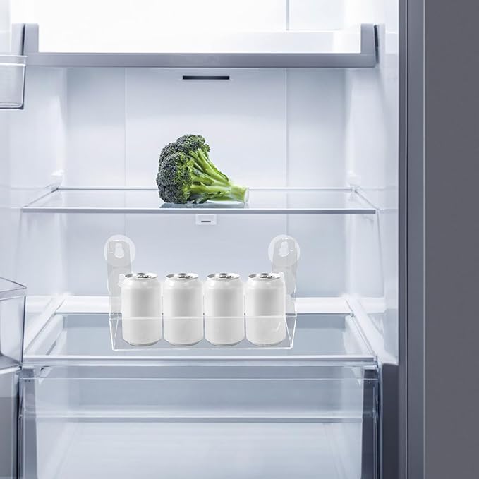 Homoyoyo Clear Acrylic Refrigerator Storage Shelf with Suction Cups-4-Can Capacity Spice Rack Organizer for Beverages Olive Oil Kitchen Essentials 14x7x27cm Transparent Space-Saving Fridge Accessory