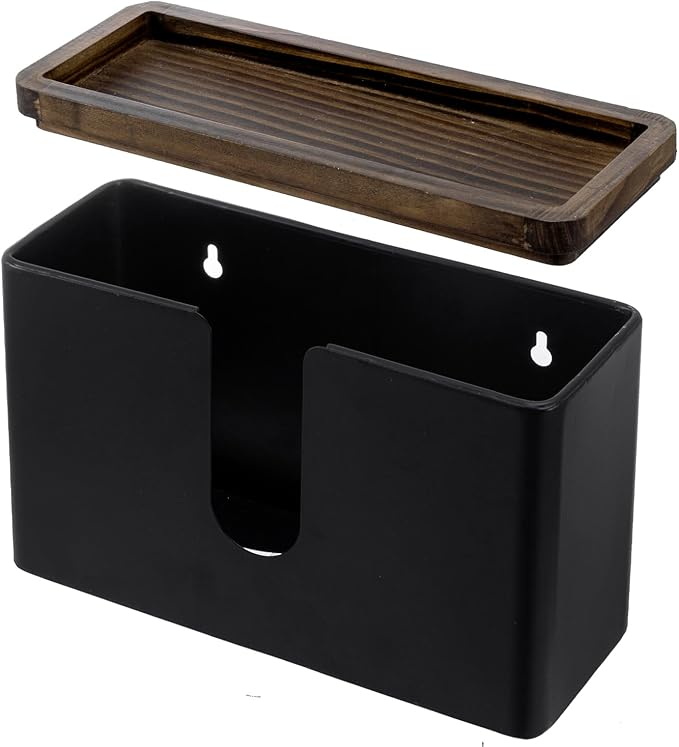 MyGift Decorative Wood Paper Towel Holder with Shelf - Wall Mounted Bathroom Napkin Dispenser