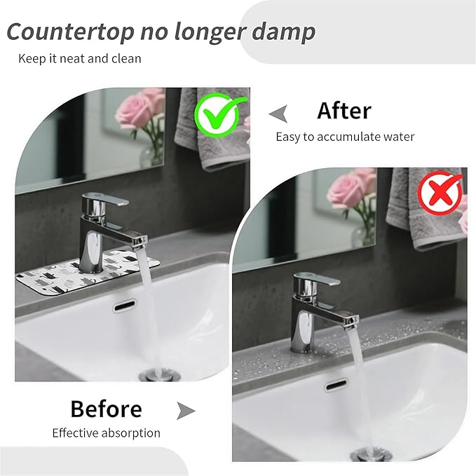 Kitchen Sink Splash Guard，Cute cartoon cat Faucet Mat Sink Gadgets-Super Absorbent Fast Drying Mat Drip Catcher for Kitchen, Bathroom,Sink Mat, Dish Drying Mat, Bathroom(15" X 5.5" )
