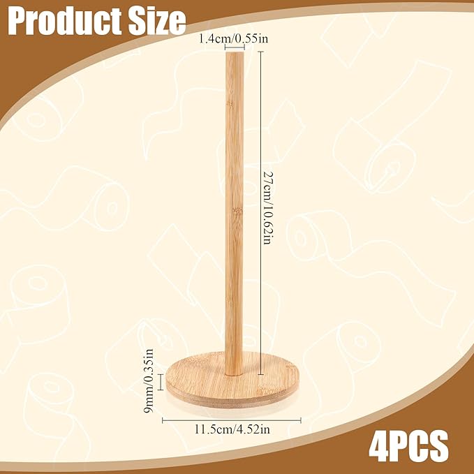 SHENLIU 4Pcs Wood Paper Towel Holder Stand, Kitchen Paper Hanger Rack Bathroom Towel Roll Stand Organizer Non-Slip Countertop Standing Papers Roll Holder for Kitchen Bathroom Countertop