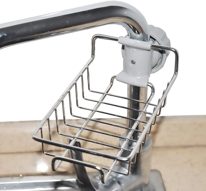 Kitchen Sink Faucet Organizer, Stainless Steel Sink Sponge Holder Around Faucet, Sinks Caddy Organizer, Faucet Storage Rack Sponge, Drying Rack for Kitchen Accessories (COLOR:Silver)