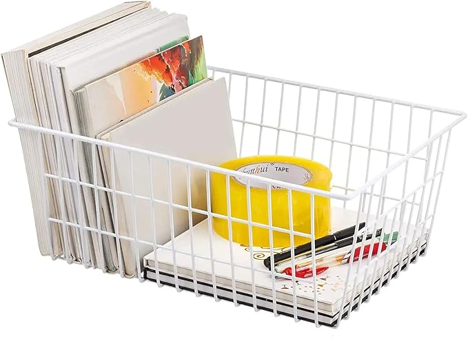 GEDLIRE 15.2" Metal Wire Baskets for Organizing 6 Pack, Household Pantry Storage Freezer Organizer Bins with Handles, Freezer Baskets for Upright Freezer, Refrigerators, Kitchen Cabinets, White
