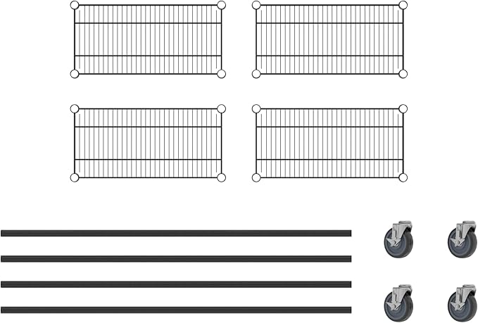 Commercial NSF Listed Black Epoxy Mobile Wire Shelving Kit 12" x 24" x 60", with 4 Shelves Perfect for Warehouse, Walk-in Refrigerator, Freezer, Grocery Store, Restaurant, Dishroom